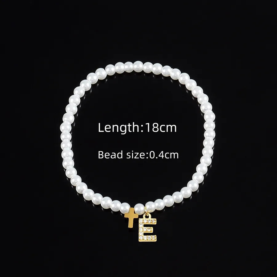 Elegant Vintage Style Classic Style Cross Letter 304 Stainless Steel Artificial Pearl Copper Beaded Chain Beaded Bracelets Wholesale