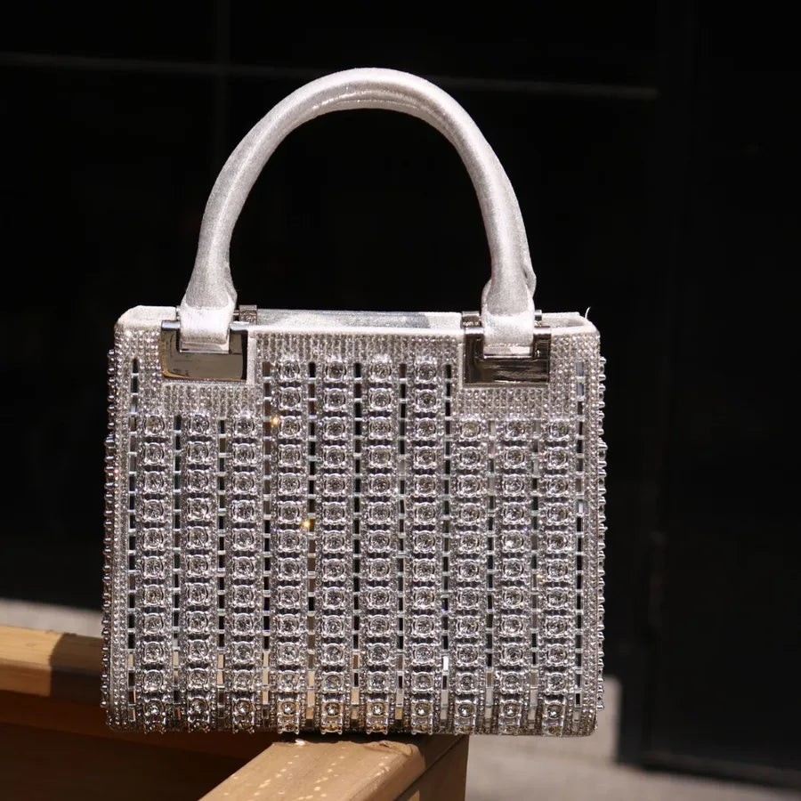 Factory direct  diamond-encrusted dinner bag ladies square box hand bag single shoulder slung dress bag