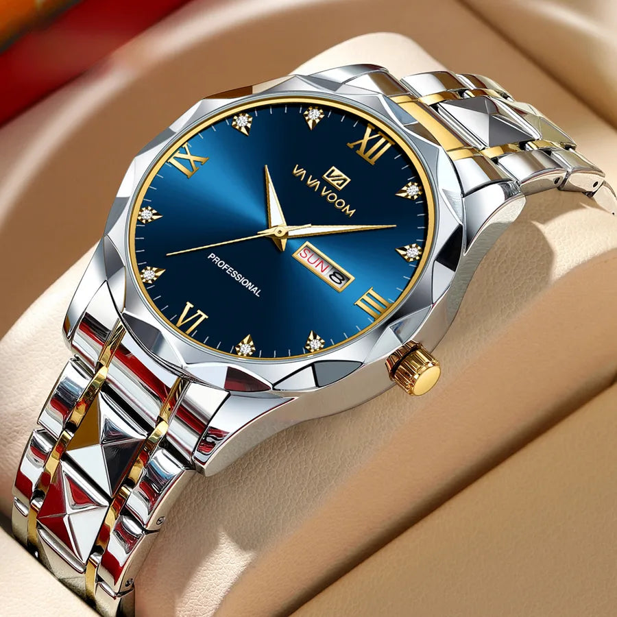 A generation of waterproof fine steel band men's watch new quartz watch calendar business room gold watch men