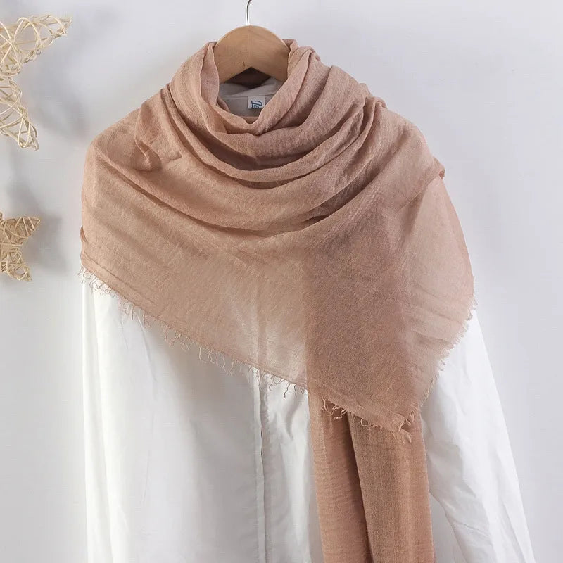 Hot selling solid color pleated cotton and linen scarf  women's bag headscarf crumpled hair fringe bubble scarf women's scarf cover head