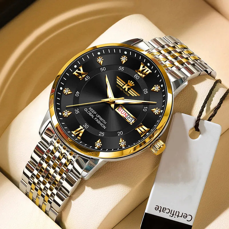 Casual Retro Color Block Butterfly Double Snap Quartz Men's Watches