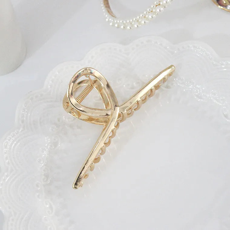 simple style sector shell rectangle imitation pearl rhinestone metal hair claws