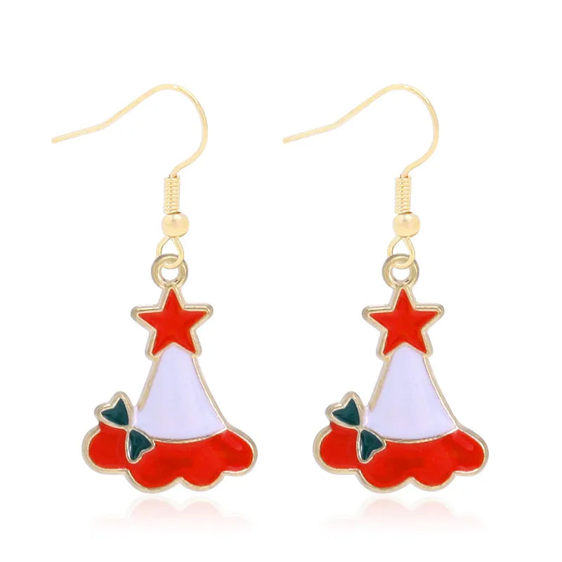 Fashionable Minimalist Christmas Series Earrings Women's Bell Drop Oil Flower Ring Snowman Christmas Tree Santa Claus Ear Jewelry