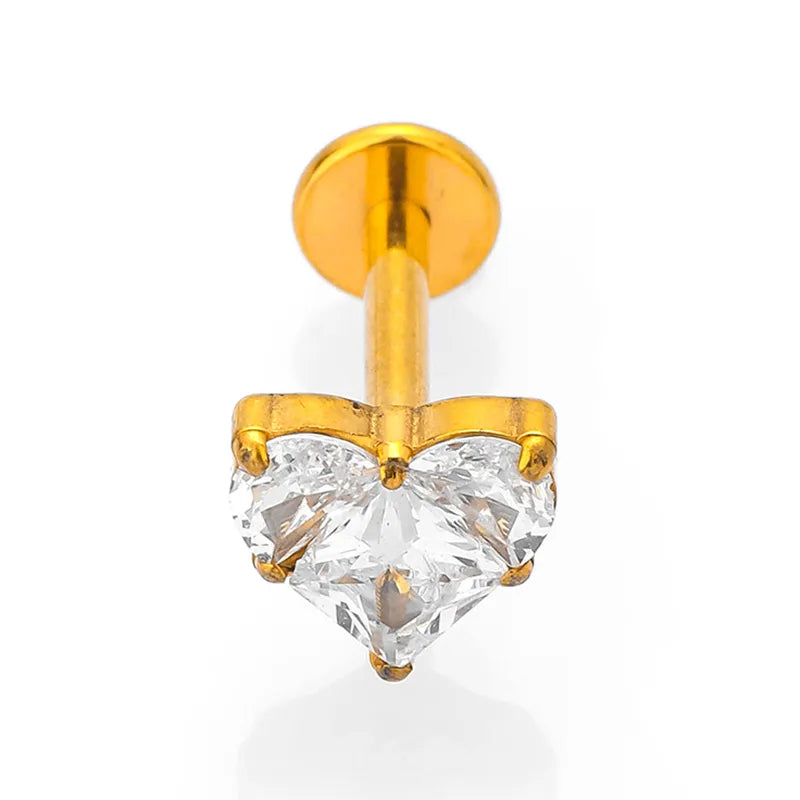 1 Piece Lip Rings Simple Style Heart Shape Titanium Alloy Polishing Plating Hollow Out Zircon 14K Gold Plated Lip Rings Ear Cartilage Rings & Studs Nose Rings & Studs