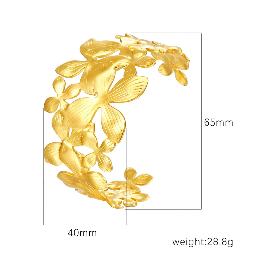 Retro Classic Style C Shape Geometric Flower 304 Stainless Steel Cuff Bracelets Wide Bracelet Bangle In Bulk
