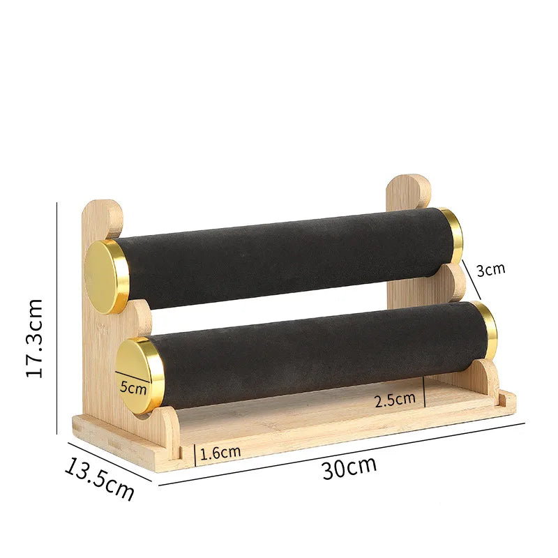 Premium Bamboo Wooden Jewelry Display Stand Bracelet Watch Headband Earring Storage Holder Live Broadcast Props Ornament Rack