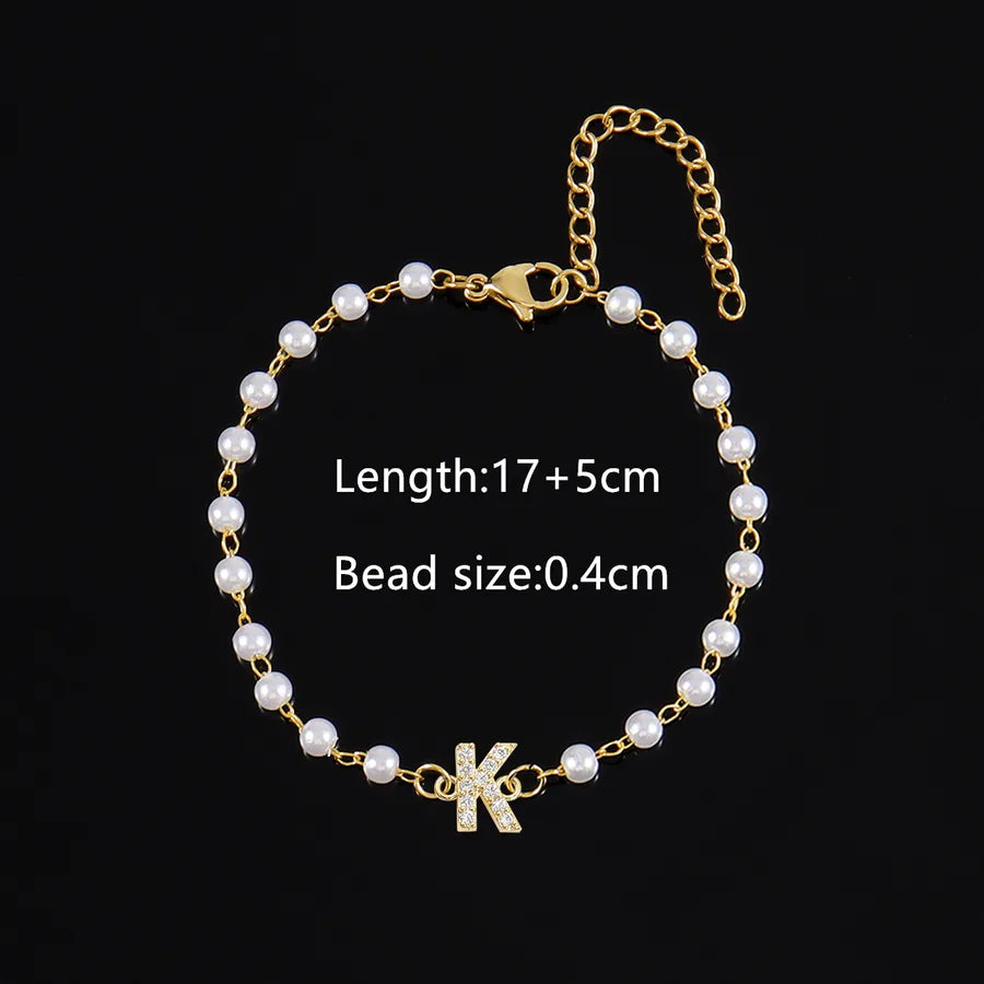 Elegant Simple Style Classic Style Letter 201 Stainless Steel Artificial Pearl Copper Bracelets 1 PCS/Package