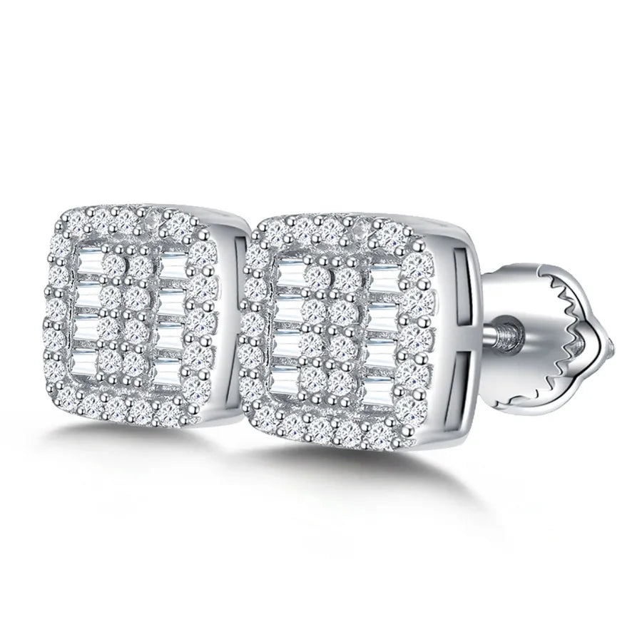 Moissanite 925 Sterling Silver Ear Studs Chess Pieces White Gold Plated Ear Studs