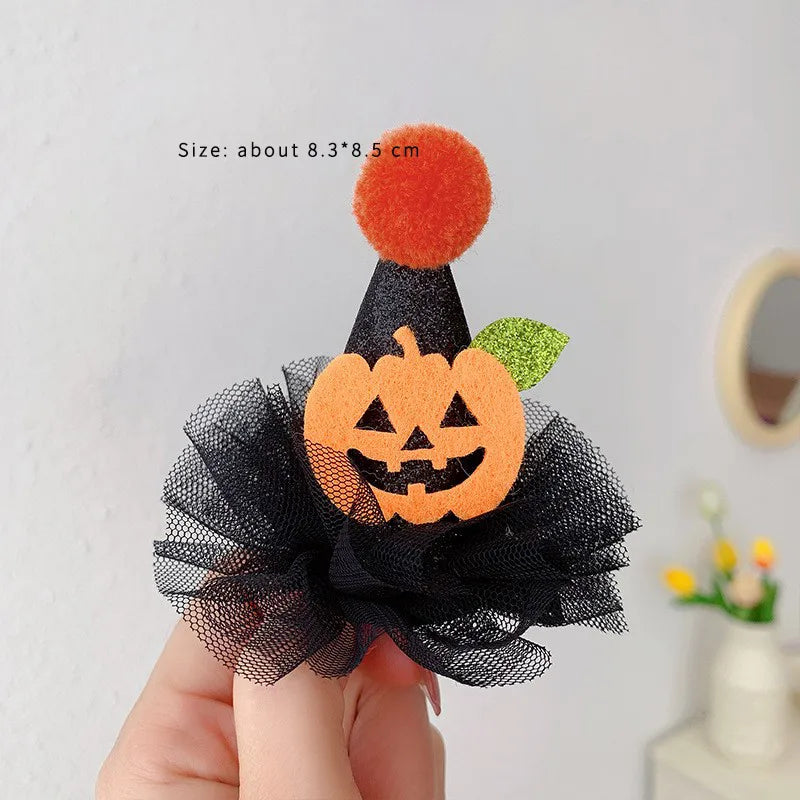 exaggerated funny halloween pattern pumpkin bow knot alloy cloth hair clip