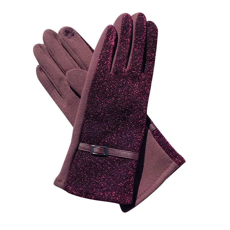Fashionable Autumn and Winter EL Wire AB Version Women's Gloves Fleece Lined Outdoor Driving Touch Screen Embroidered Gloves