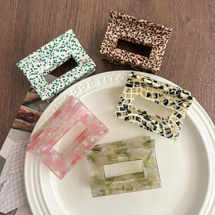 Elegant Square Hollow Out Hair Clip Women's Medium Size Acetate Shark Bite Hair Clip Simple Stylish Hair Accessories