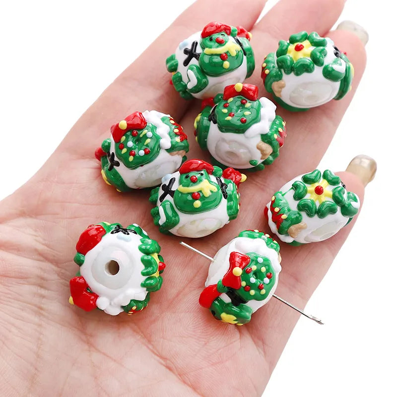 Acrylic Christmas Hand-Painted Gingerbread Man Cartoon Bead Pendant Handmade DIY Beaded Bracelet Phone Chain Accessories
