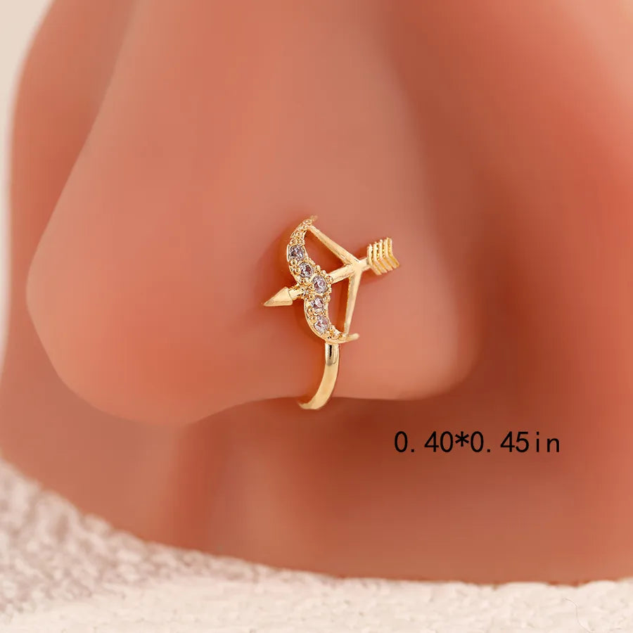 1 Piece Nose Rings & Studs Cute Wedding Pastoral Animal Bow And Arrow Heart Shape Copper Brass Plating Zircon 18K Gold Plated Nasal splint Nose Ring