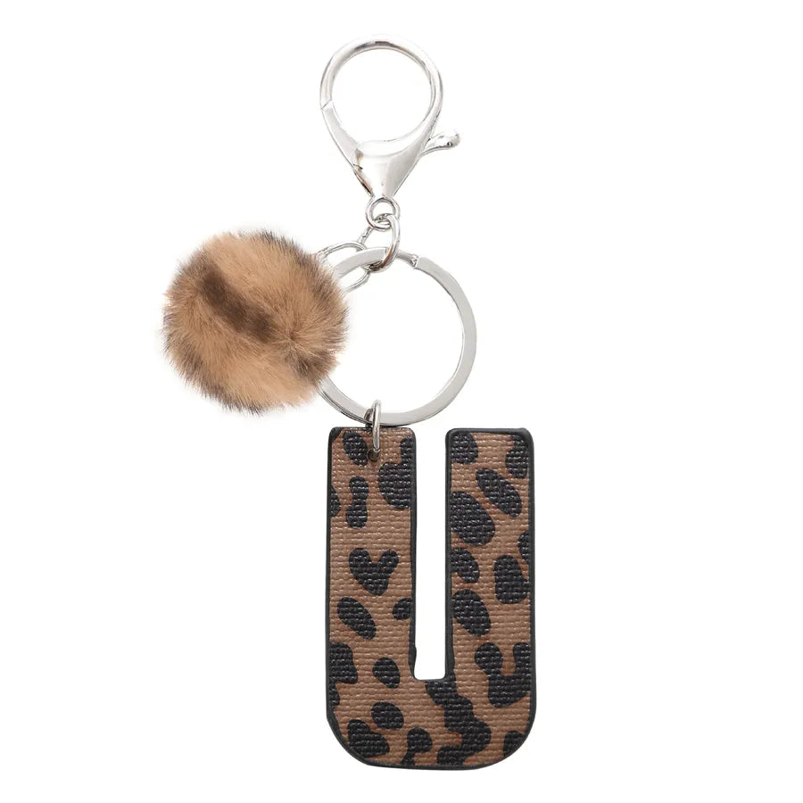 retro leopard pu leather bag pendant keychain