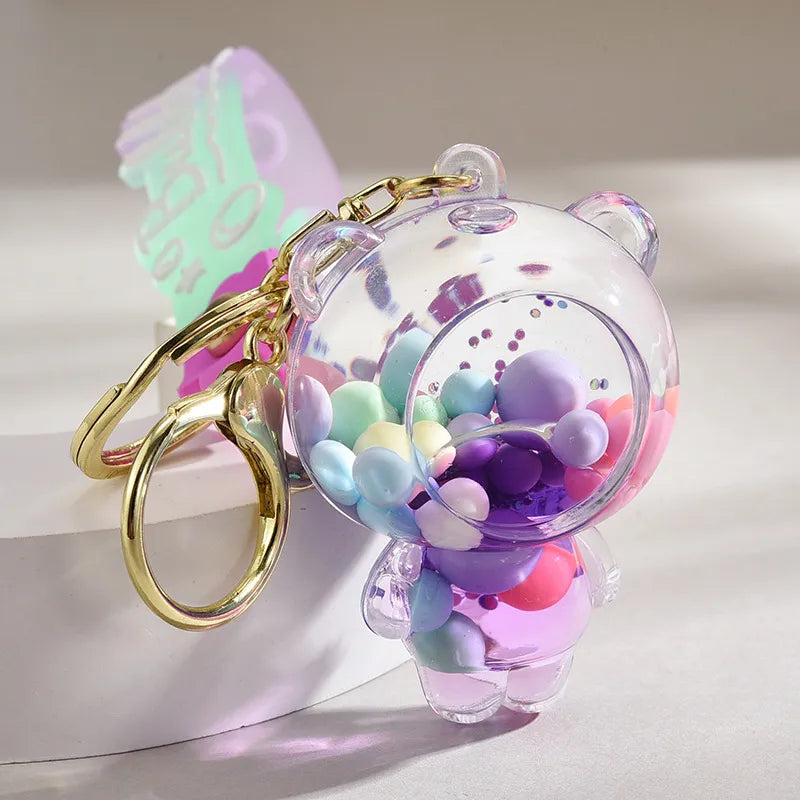 liquid oil keychain wholesale cars and bags ornaments cute quicksand bear couple key chain accessories small pendant