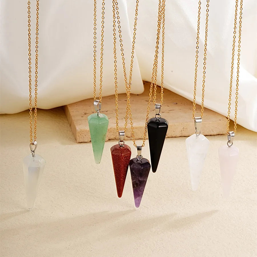 ig style handmade simple style geometric stainless steel natural stone pendant necklace