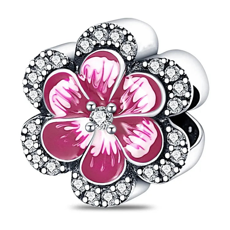1 Piece 11.6*21.7mm Diameter 10.8mm Diameter 12.2mm Hole 4~4.9mm Copper Zircon Silver Plated Heart Shape Flower Polished Beads