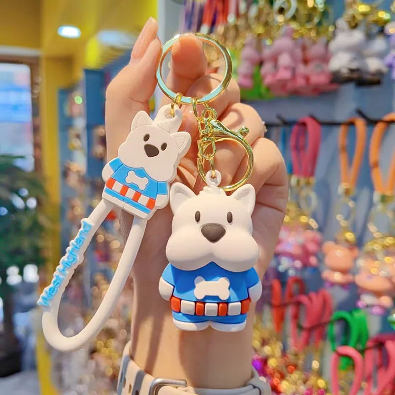 Fashionable Soft Silicone West Highland Dog Keychain Couple Bag Hanging Decoration Precise Gift Key Holder Accessories