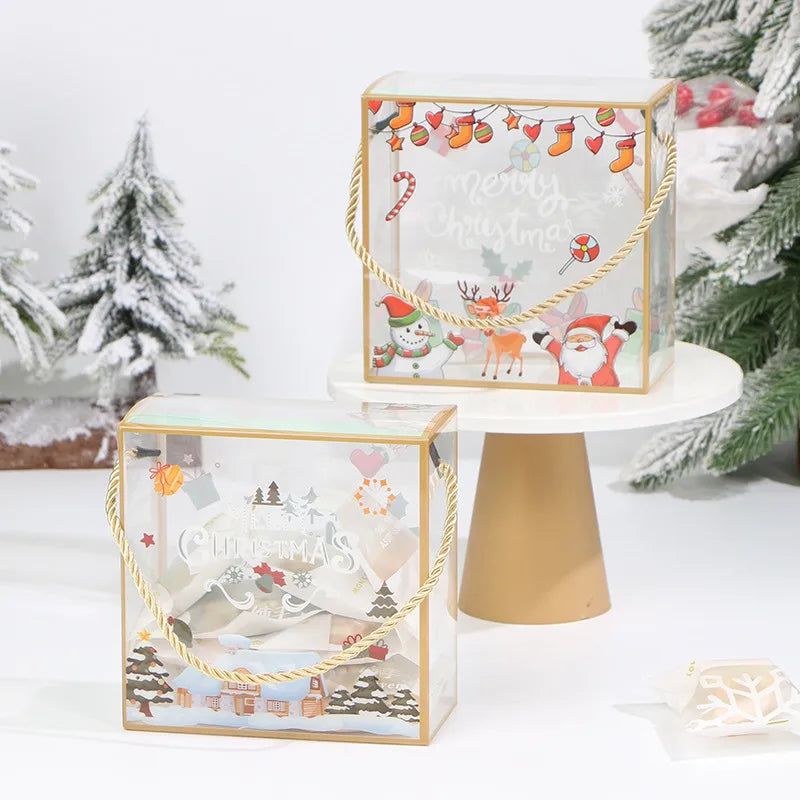 Portable Christmas PET Transparent Packaging Box for Baked Goods Candy Caramels Cookies Gift Box with Snowflake Design