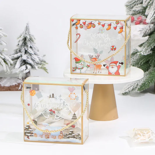 Portable Christmas PET Transparent Packaging Box for Baked Goods Candy Caramels Cookies Gift Box with Snowflake Design