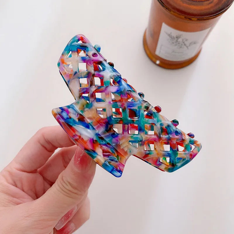 Versatile Acetate Hairpin Grid Hollow Out Shark Bite Net Shape Hair Accessories For Women Basic Style Simple Design Hair Grips