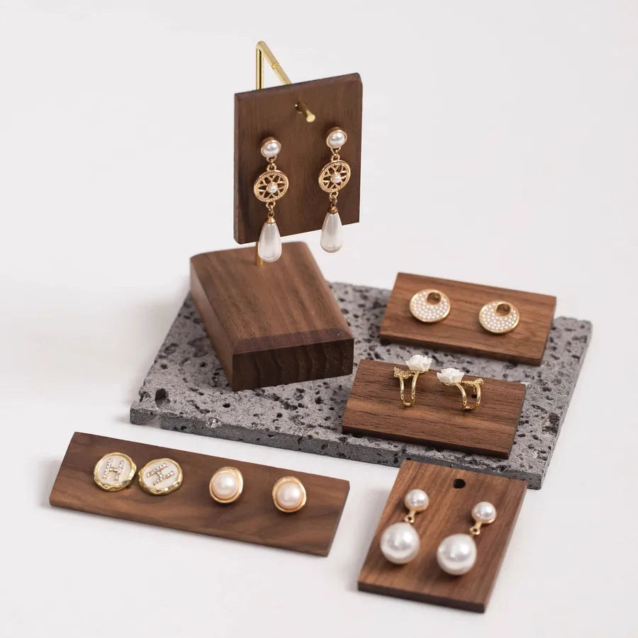 Walnut Wood Jewelry Earring Storage Tray Hook Stand Card Jewelry Accessories Display Photography Props Integrated Style Vintage