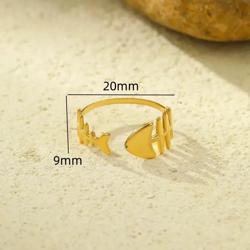 Wholesale Jewelry Cute Dolphin Fish Bone 304 Stainless Steel Plating Open Rings