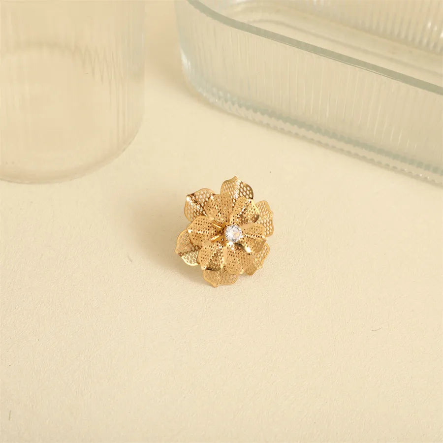 Wholesale Jewelry Elegant Basic French Style Flower 304 Stainless Steel Open Rings