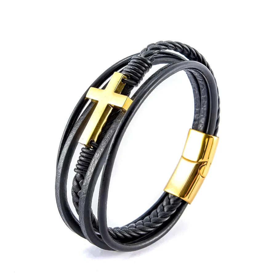 fashion cross pu leather plating men's bracelets 1 piece