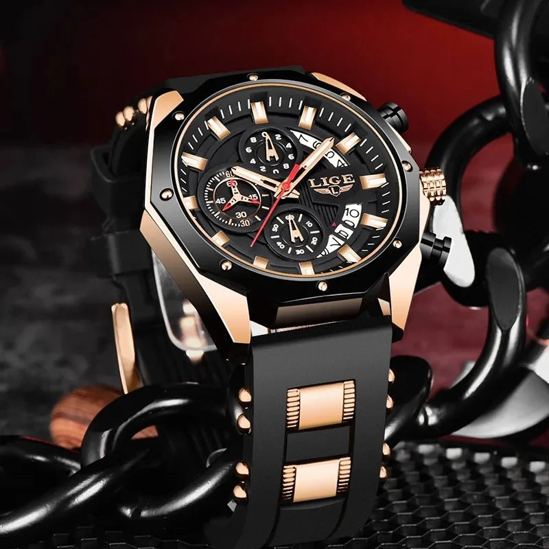LIGE/LIGE 8908 sports quartz watch multifunctional six-pin calendar student youth Polygon Watch
