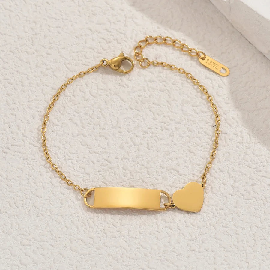IG Style French Style Simple Style Heart Shape 201 Stainless Steel cable chain Bracelets In Bulk