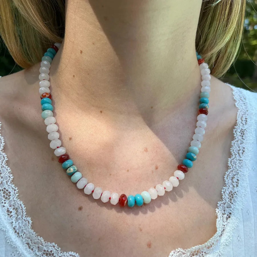 Sweet Geometric natural stone Titanium Steel Necklace In Bulk