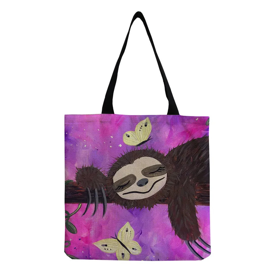 Women's Cute Cartoon Letter Linen Shopping bags