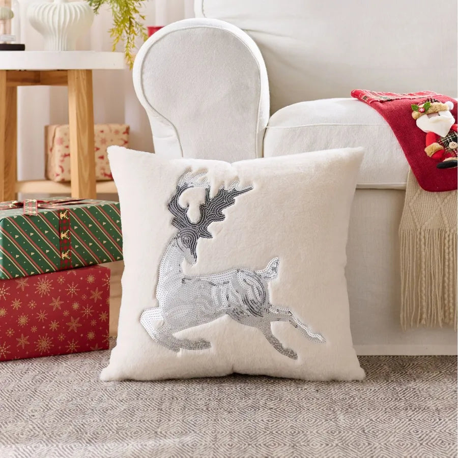 Christmas Deer Pillow Nordic Ins Style Sofa Living Room Decorative Cushion Cover Holiday Decoration Simple Printed Throw Pillow