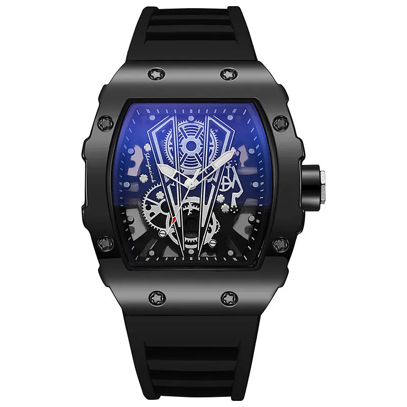 Hollow Richard Wine Barrel   Quartz Watch Men's Silicone Watch Men's Business Calendar Sports Watch