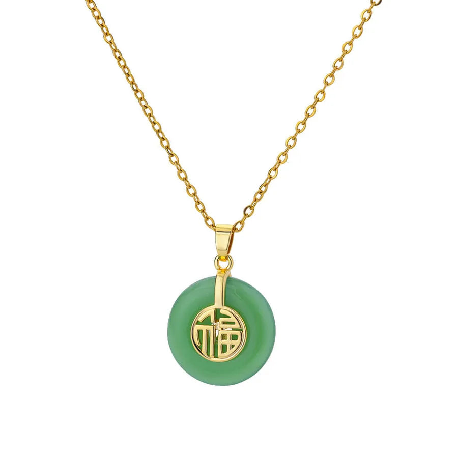 Wholesale Jewelry Elegant Sweet Geometric 304 Stainless Steel Cat's Eye Stone Plating cable chain Pendant Necklace