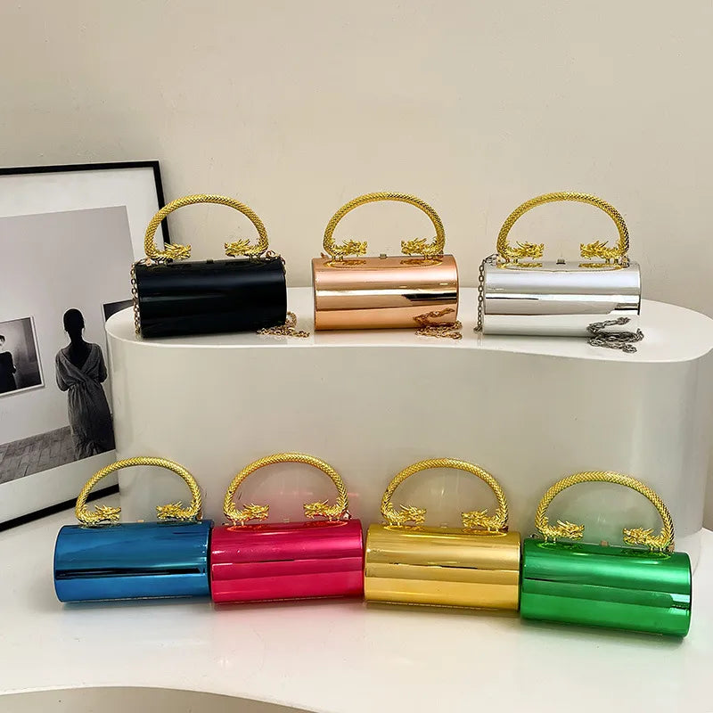 Gold Silver Green Arylic Solid Color Cylindrical Evening Bags