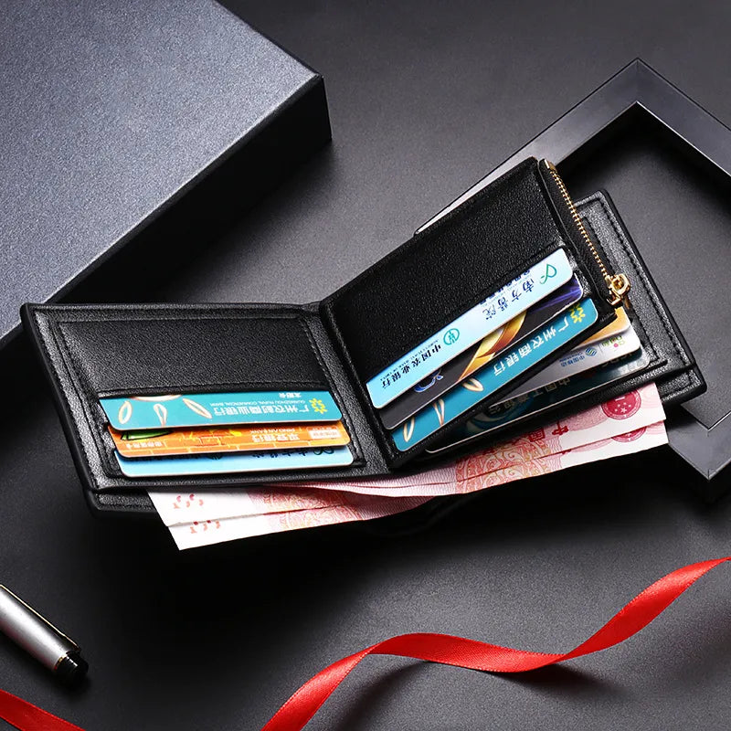 Men's Solid Color Pu Leather Black Flip Cover Wallets