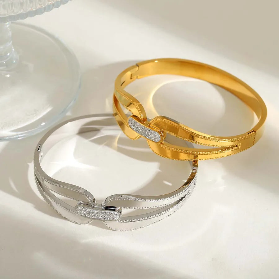 Elegant Artistic Solid Color 304 Stainless Steel 18K Gold Plated Zircon Bangle In Bulk