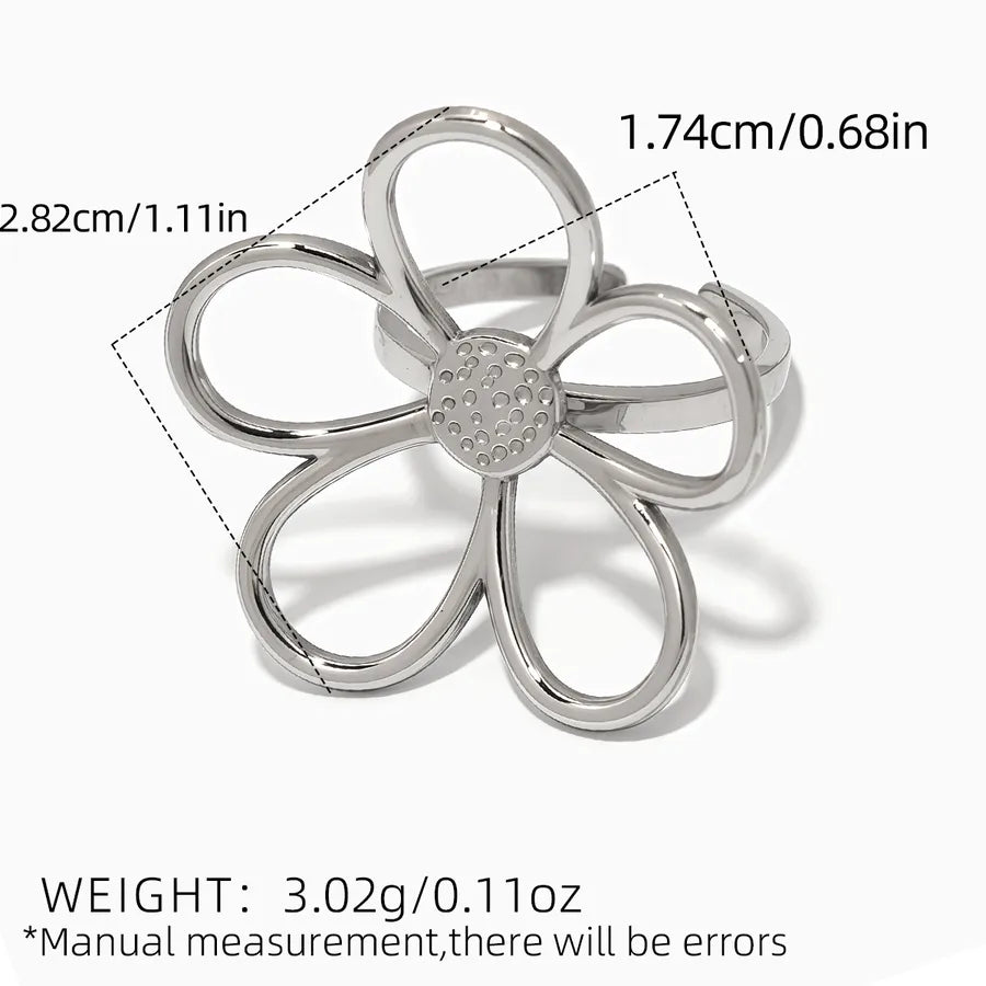 Wholesale Jewelry Cute Simple Style Flower 304 Stainless Steel 18K Gold Plated Adjustable Ring