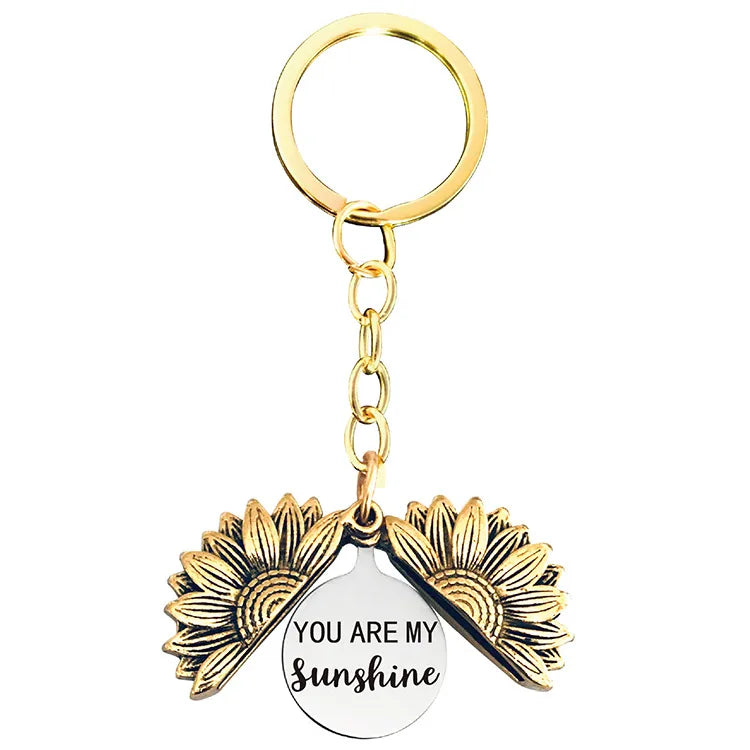 1 piece retro letter plant flowers metal plating keychain