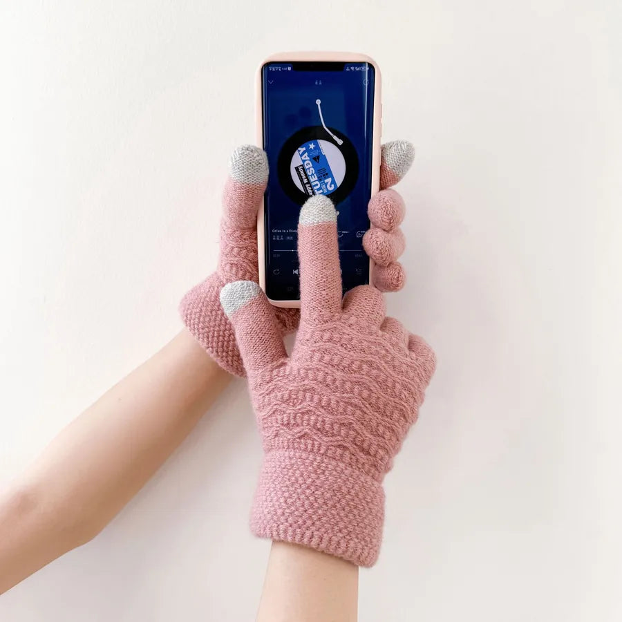 Thickened Double Layer Knitted Polar Fleece Touchscreen Gloves Men Women Outdoor Warm Windproof Winter Gloves Basic Style