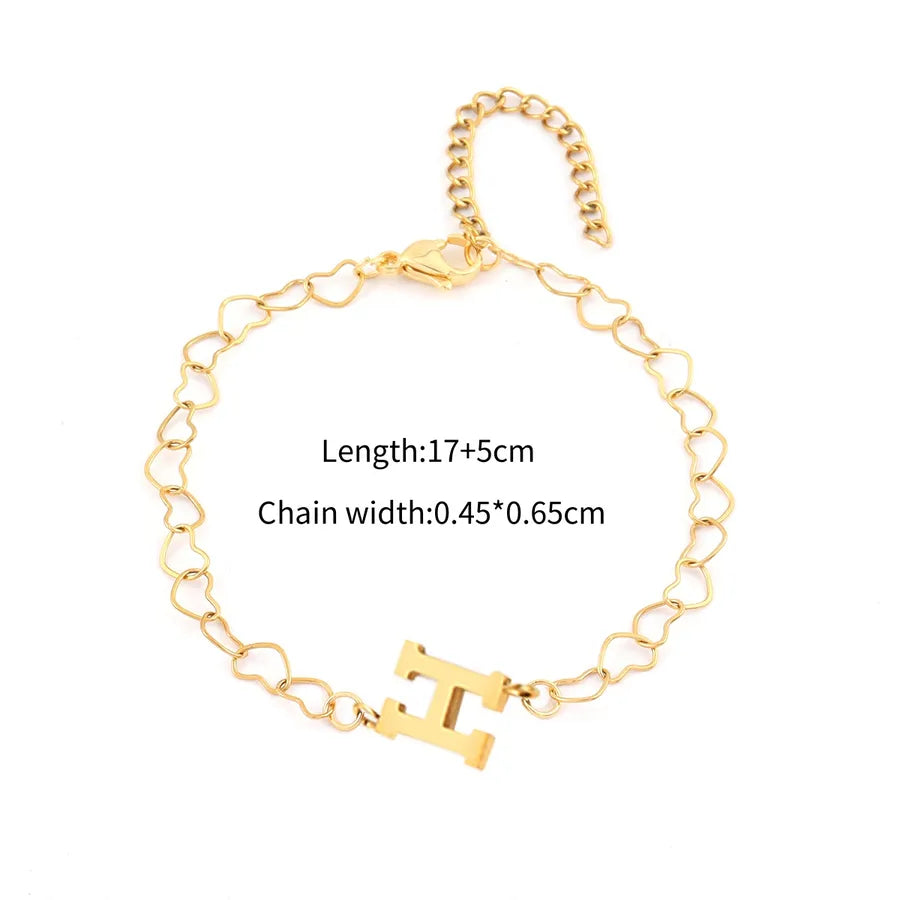 Simple Style Classic Style Letter 201 Stainless Steel 304 Stainless Steel Heart-Shaped Chain Bracelets In Bulk