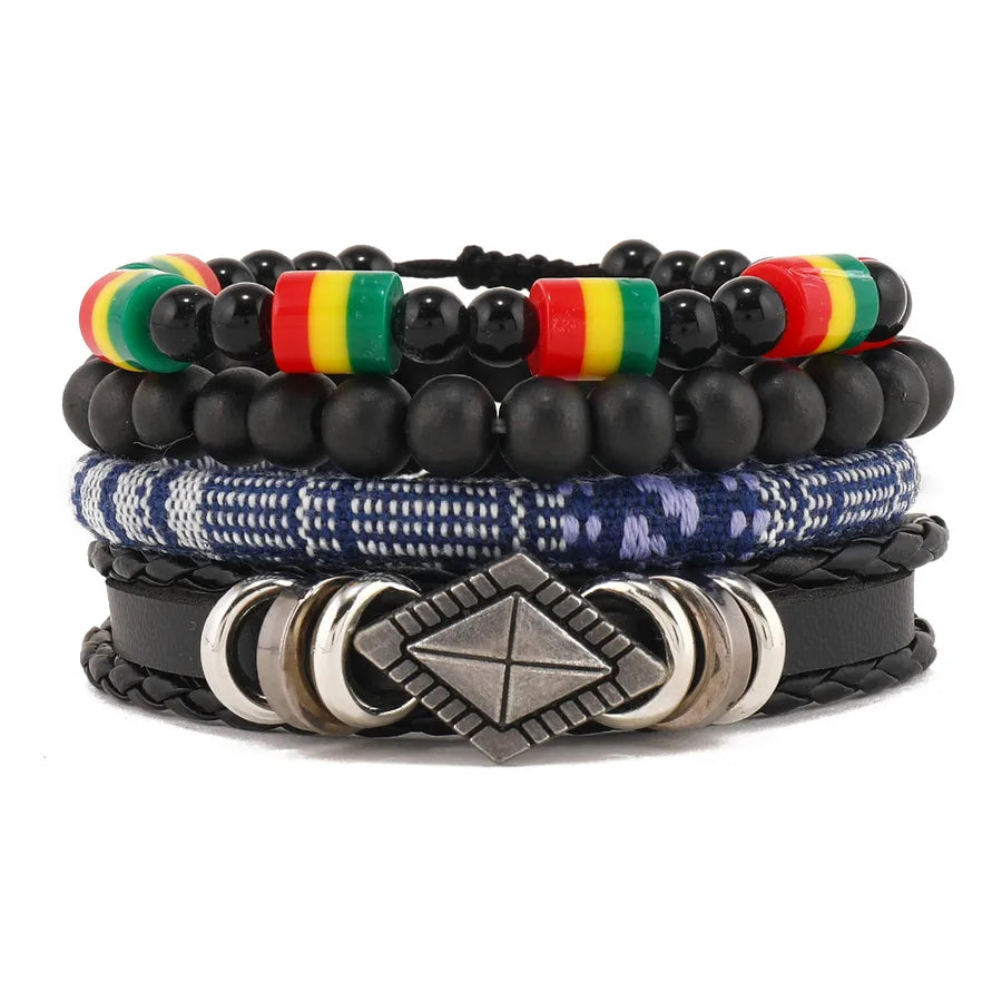 retro geometric pu leather knitting unisex bracelets