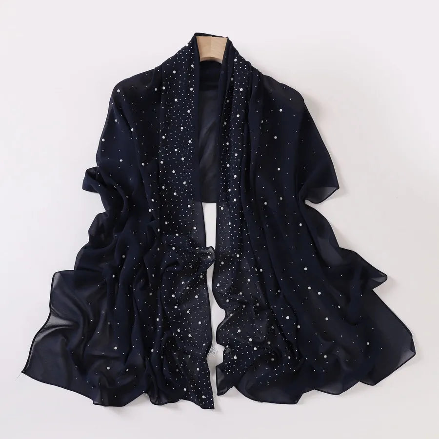 wholesale pearl chiffon ceramic gypsophila hot drill long scarf Hui scarf Indonesia Middle East Africa turban