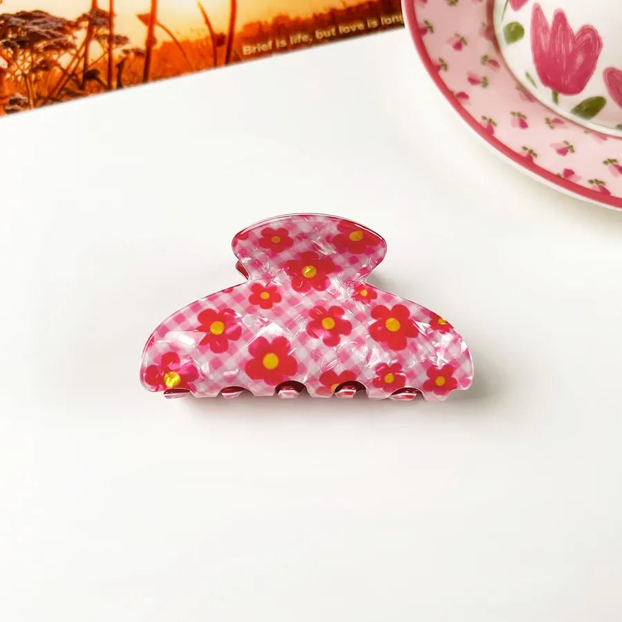 Retro PVC Floral Print Hair Claw New Elegance High-End Feeling Bun Shark Clip Small Flower Hair Clip Hair Accessories