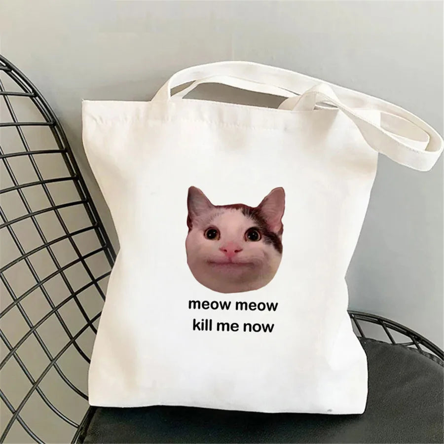 foreign trade Personification Cat printed canvas bag shoulder student fashion handbag in stock