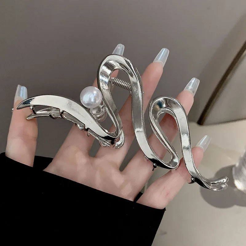 simple style sector shell rectangle imitation pearl rhinestone metal hair claws