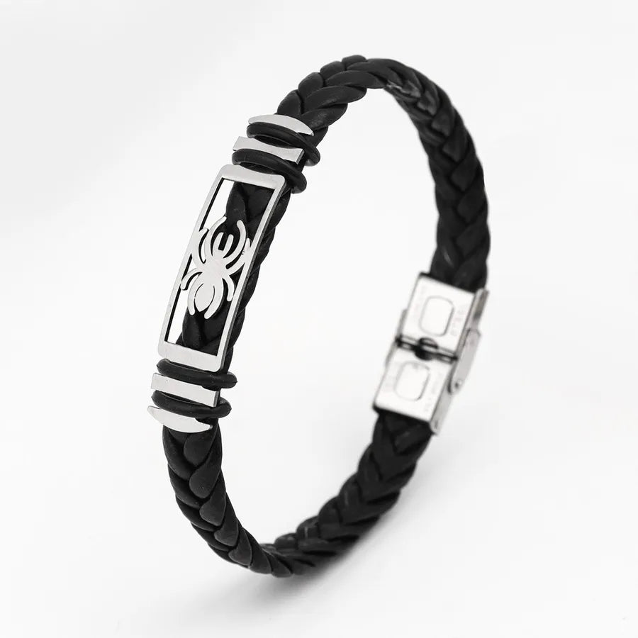 Retro Punk Solid Color 304 Stainless Steel Pu Leather Plating Men's Bangle Men Cord & Leather Bracelets