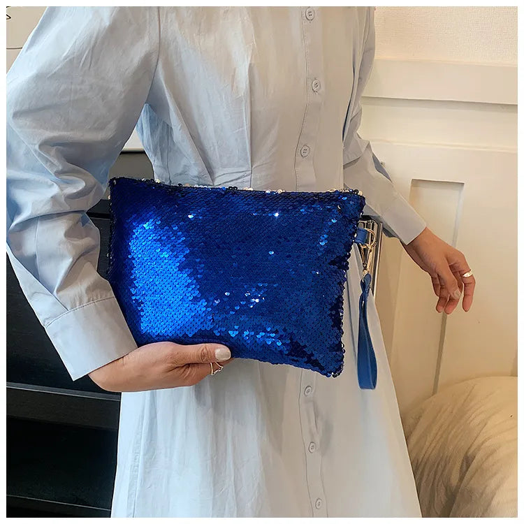 Women's Sequin Solid Color Elegant Square Zipper Clutch Bag